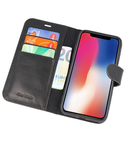 Zwart Rico Vitello Echt Leren Bookstyle Wallet Hoesje voor iPhone X