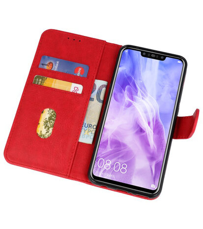 Rood Bookstyle Wallet Cases Hoesje voor Huawei Nova 3