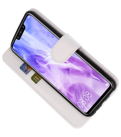 Wit Bookstyle Wallet Cases Hoesje voor Huawei Nova 3 