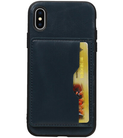 Navy Staand Back Cover 1 Pasje Hoesje voor iPhone X