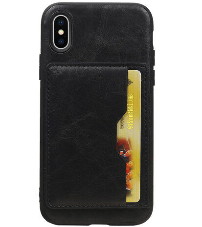 Zwart Staand Back Cover 1 Pasje Hoesje voor iPhone X