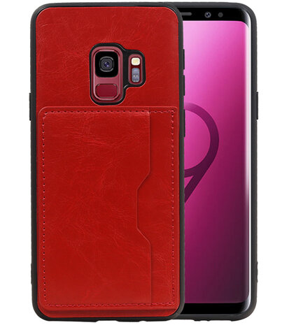 Rood Staand Back Cover 1 Pasje Hoesje voor Samsung Galaxy S9