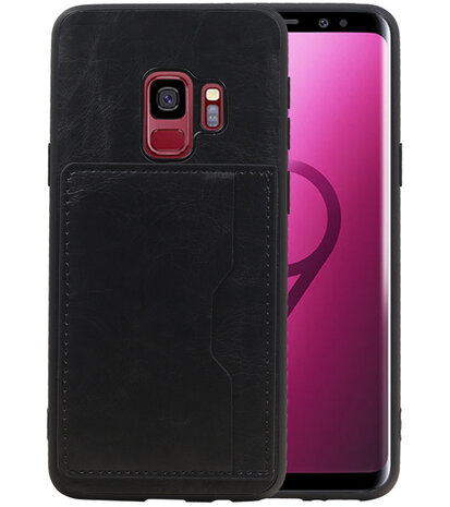 Zwart Staand Back Cover 1 Pasje Hoesje voor Samsung Galaxy S9