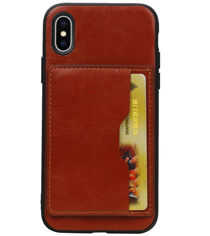 Bruin Staand Back Cover 1 Pasje Hoesje voor iPhone X