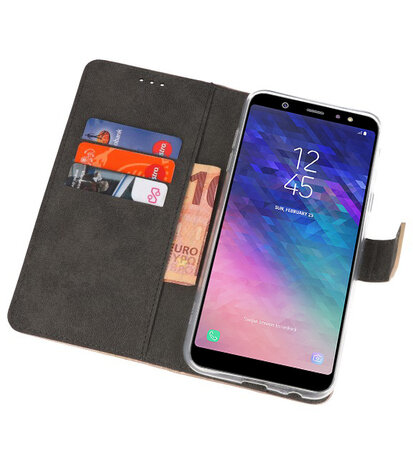 Goud Bookstyle Wallet Cases Hoesje voor Samsung Galaxy A6 Plus (2018)