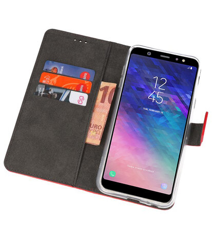 Rood Bookstyle Wallet Cases Hoesje voor Samsung Galaxy A6 Plus (2018)