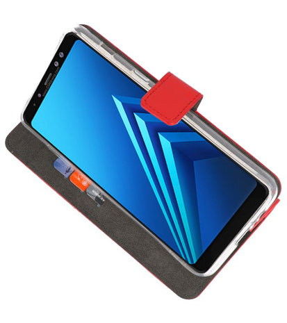 Rood Wallet Cases Hoesje voor Samsung Galaxy A8 Plus 2018