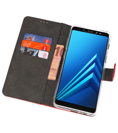 Rood Wallet Cases Hoesje voor Samsung Galaxy A8 Plus 2018