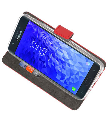 Rood Wallet Cases Hoesje voor Samsung Galaxy J7 2018