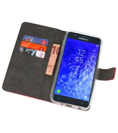 Rood Wallet Cases Hoesje voor Samsung Galaxy J7 2018