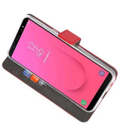 Rood Wallet Cases Hoesje voor Samsung Galaxy J8 