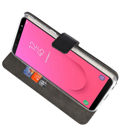 Zwart Wallet Cases Hoesje voor Samsung Galaxy J8 