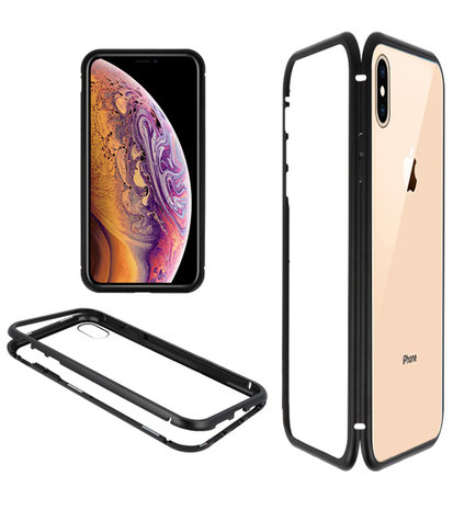 Magnetic Back Cover voor iPhone XS Max Zwart - Transparant