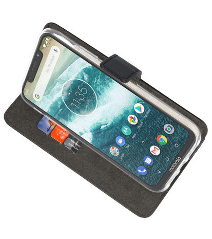 Wallet Cases Hoesje voor Moto One Power Zwart