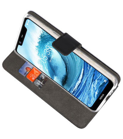 Wallet Cases Hoesje voor Nokia X5 5.1 Plus Zwart