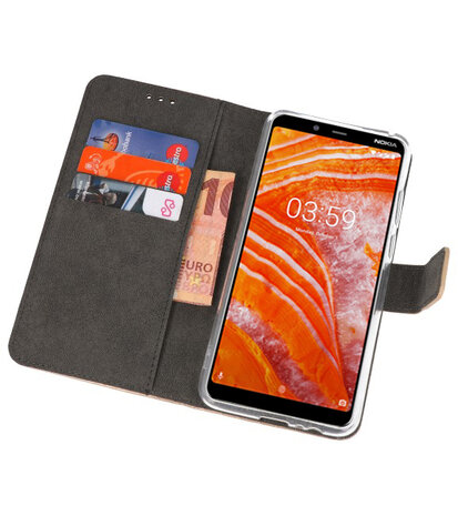 Wallet Cases Hoesje voor Nokia 3.1 Plus Goud