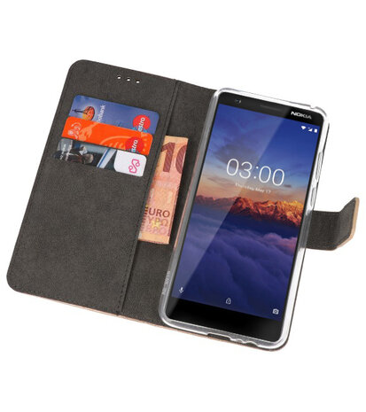 Wallet Cases Hoesje voor Nokia 3.1 Goud