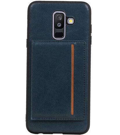 Staand Back Cover 1 Pasjes voor Galaxy A6 Plus 2018 Navy