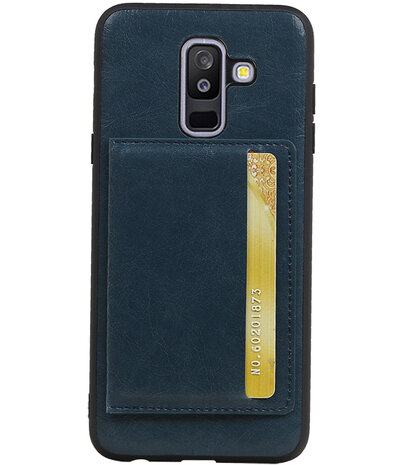 Staand Back Cover 1 Pasjes voor Galaxy A6 Plus 2018 Navy