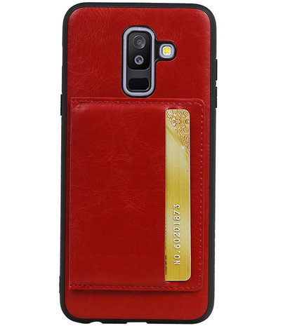 Staand Back Cover 1 Pasjes voor Galaxy A6 Plus 2018 Rood