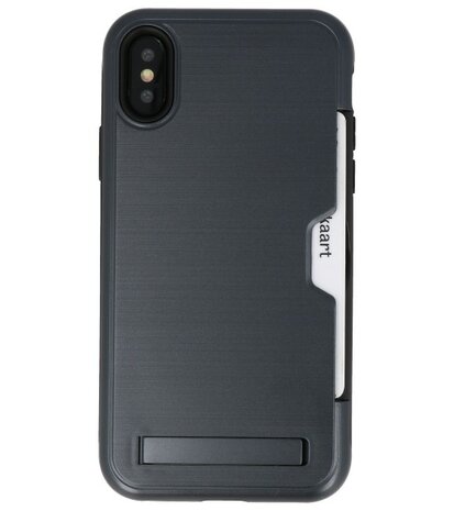 Zwart Tough Armor Kaarthouder Stand Hoesje voor iPhone X / XS