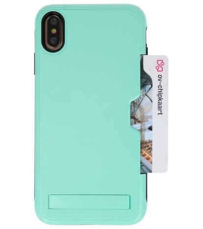 Turquoise Tough Armor Kaarthouder Stand Hoesje voor iPhone XS Max