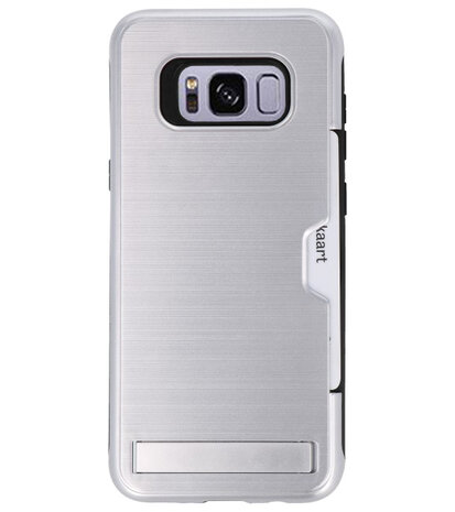 Zilver Tough Armor Kaarthouder Stand Hoesje voor Samsung Galaxy S8 Plus