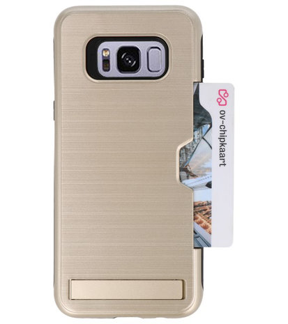 Goud Tough Armor Kaarthouder Stand Hoesje voor Samsung Galaxy S8 Plus