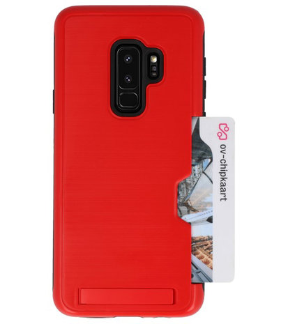 Rood Tough Armor Kaarthouder Stand Hoesje voor Samsung Galaxy S9 Plus