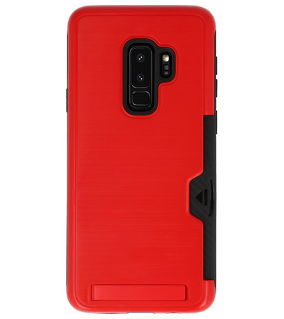 Rood Tough Armor Kaarthouder Stand Hoesje voor Samsung Galaxy S9 Plus