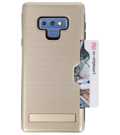 Goud Tough Armor Kaarthouder Stand Hoesje voor Samsung Note 9