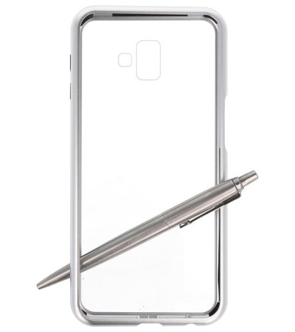 Magnetic Back Cover voor Galaxy J6 Plus Zilver - Transparan