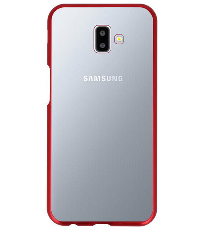 Magnetic Back Cover voor Galaxy J6 Plus Rood - Transparant