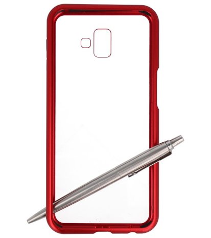 Magnetic Back Cover voor Galaxy J6 Plus Rood - Transparant