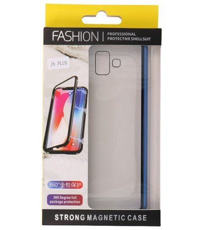 Magnetic Back Cover voor Galaxy J6 Plus Blauw - Transparant