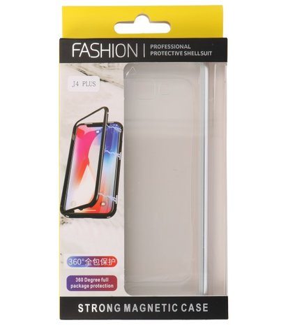 Magnetic Back Cover voor Galaxy J4 Plus Zilver - Transparant