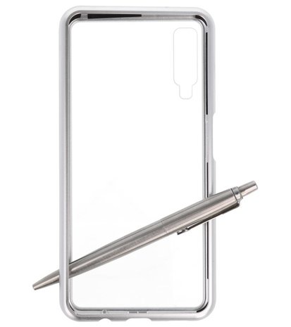 Magnetic Back Cover voor Galaxy A7 2018 Zilver - Transparant