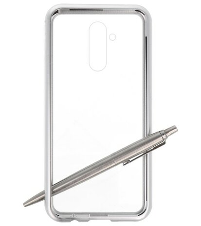 Magnetic Back Cover voor Mate 20 Lite Zilver - Transparant