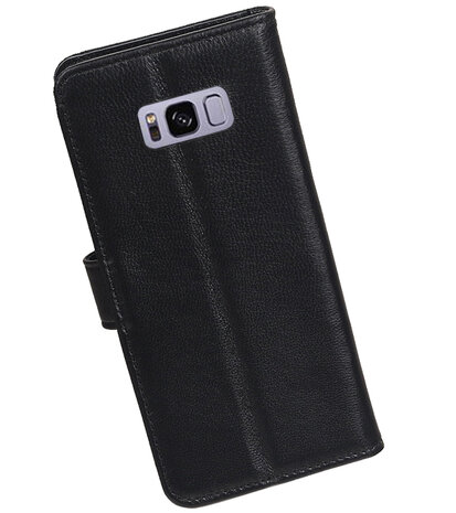 Echt Lederen Hoesje Wallet Case voor Samsung Galaxy S8 Plus Zwart