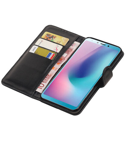 Echt Lederen Hoesje Wallet Case voor Samsung Galaxy A6s Zwart