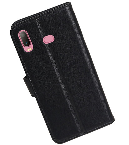 Echt Lederen Hoesje Wallet Case voor Samsung Galaxy A6s Zwart