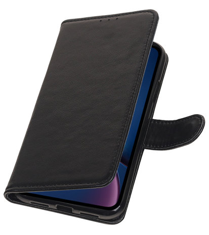 Echt Lederen Hoesje Wallet Case voor iPhone XR Zwart