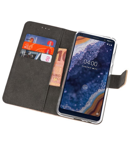 Wallet Cases Hoesje voor Nokia 9 PureView Goud