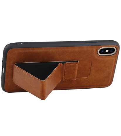 Grip Stand Hardcase Backcover voor iPhone XS Max Bruin