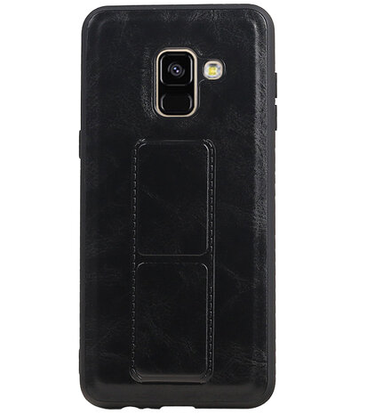 Grip Stand Hardcase Backcover voor Samsung Galaxy A8 Plus Zwart