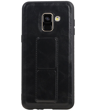 Grip Stand Hardcase Backcover voor Samsung Galaxy A8 Plus Zwart