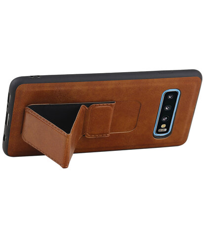 Grip Stand Hardcase Backcover voor Samsung Galaxy S10 Bruin