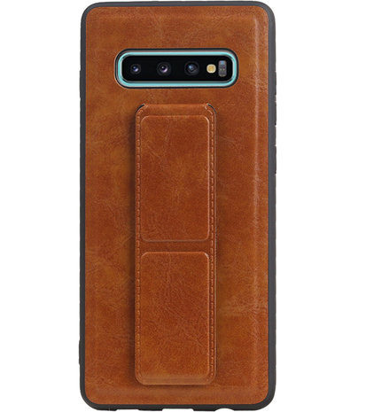 Grip Stand Hardcase Backcover voor Samsung Galaxy S10 Plus Bruin