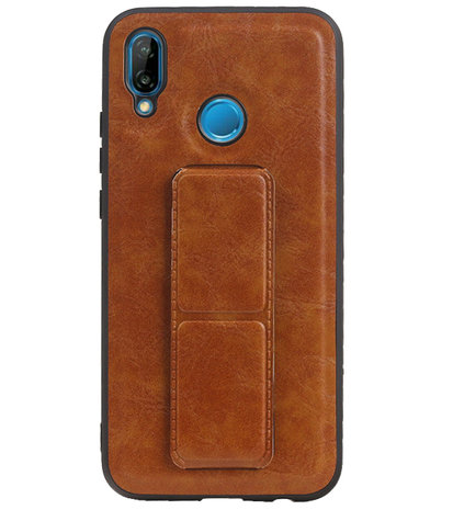 Grip Stand Hardcase Backcover voor Huawei P20 Lite Bruin