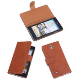 BestCases Bruin Luxe Echt Lederen Booktype Hoesje voor Huawei Ascend G700